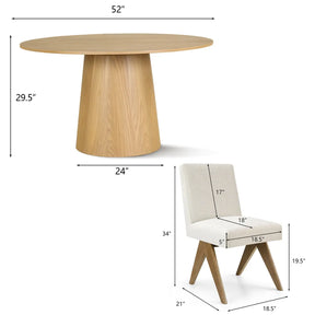 Orchid 52" Solid Oak Table & Morgan Oak Dining Chair, Round Dining Table Set for 4 The Pop Maison