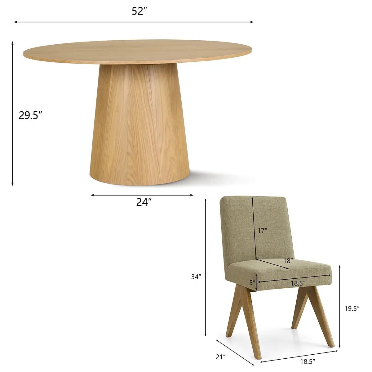 Orchid 52" Solid Oak Table & Morgan Oak Dining Chair, Round Dining Table Set for 4 The Pop Maison