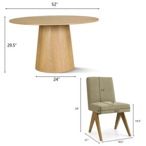 Orchid 52" Solid Oak Table & Morgan Oak Dining Chair, Round Dining Table Set for 4 The Pop Maison