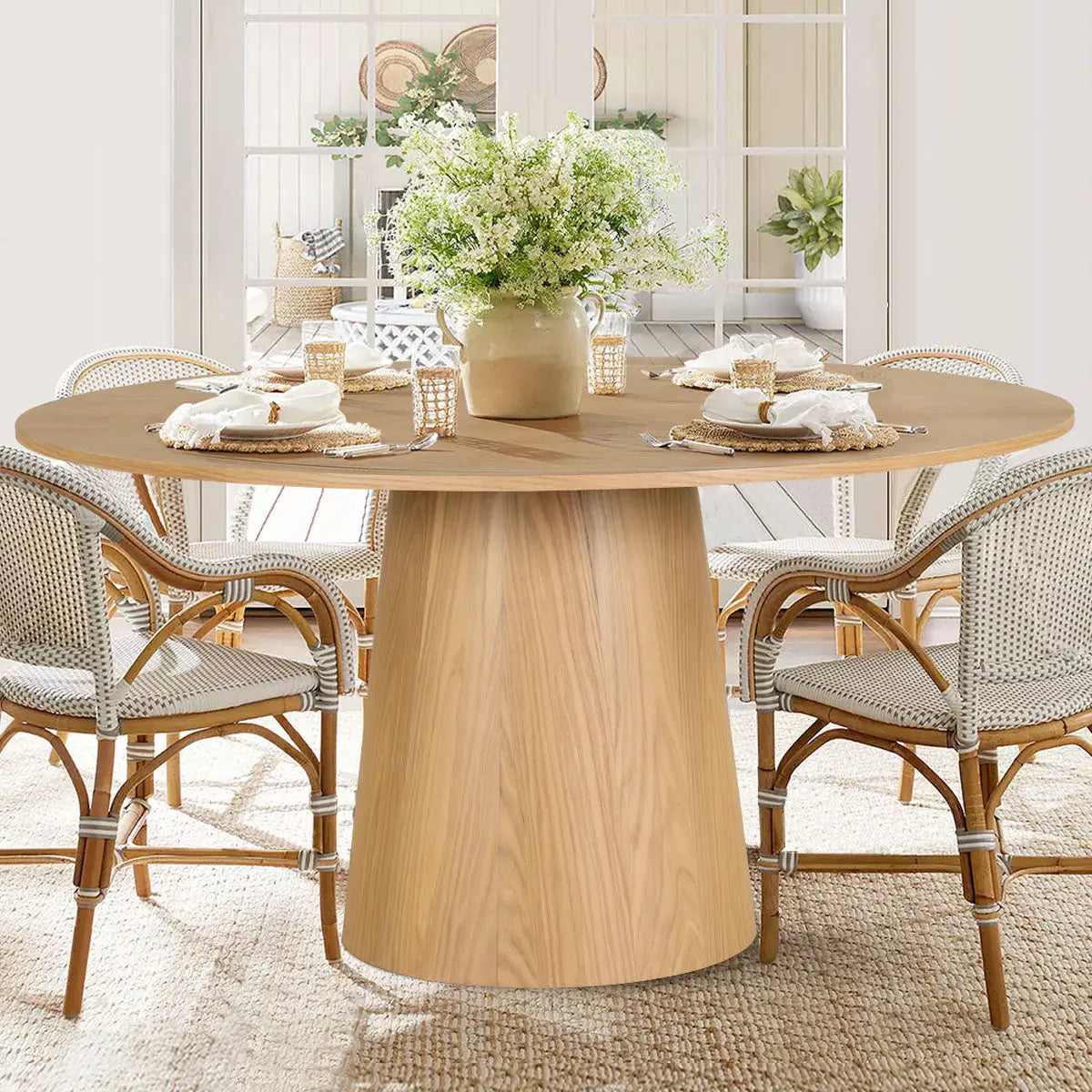 Orchid 60" Genuine White Oak Round Table The Pop Maison