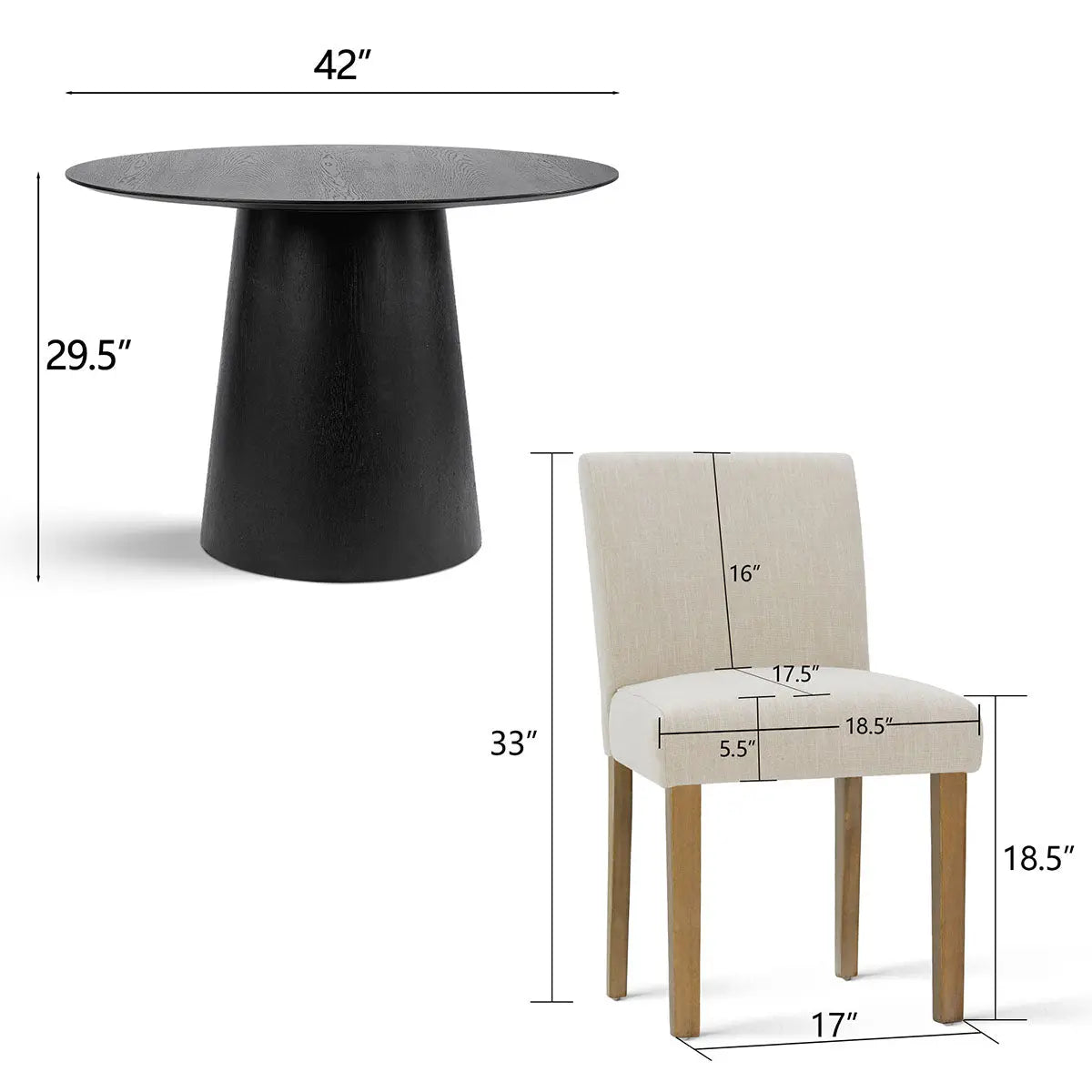 Saigong 42" White Oak Modern Elegance: Round Table & North Dining Chairs, Detail-Oriented 4-Seater Dining Set The Pop Maison