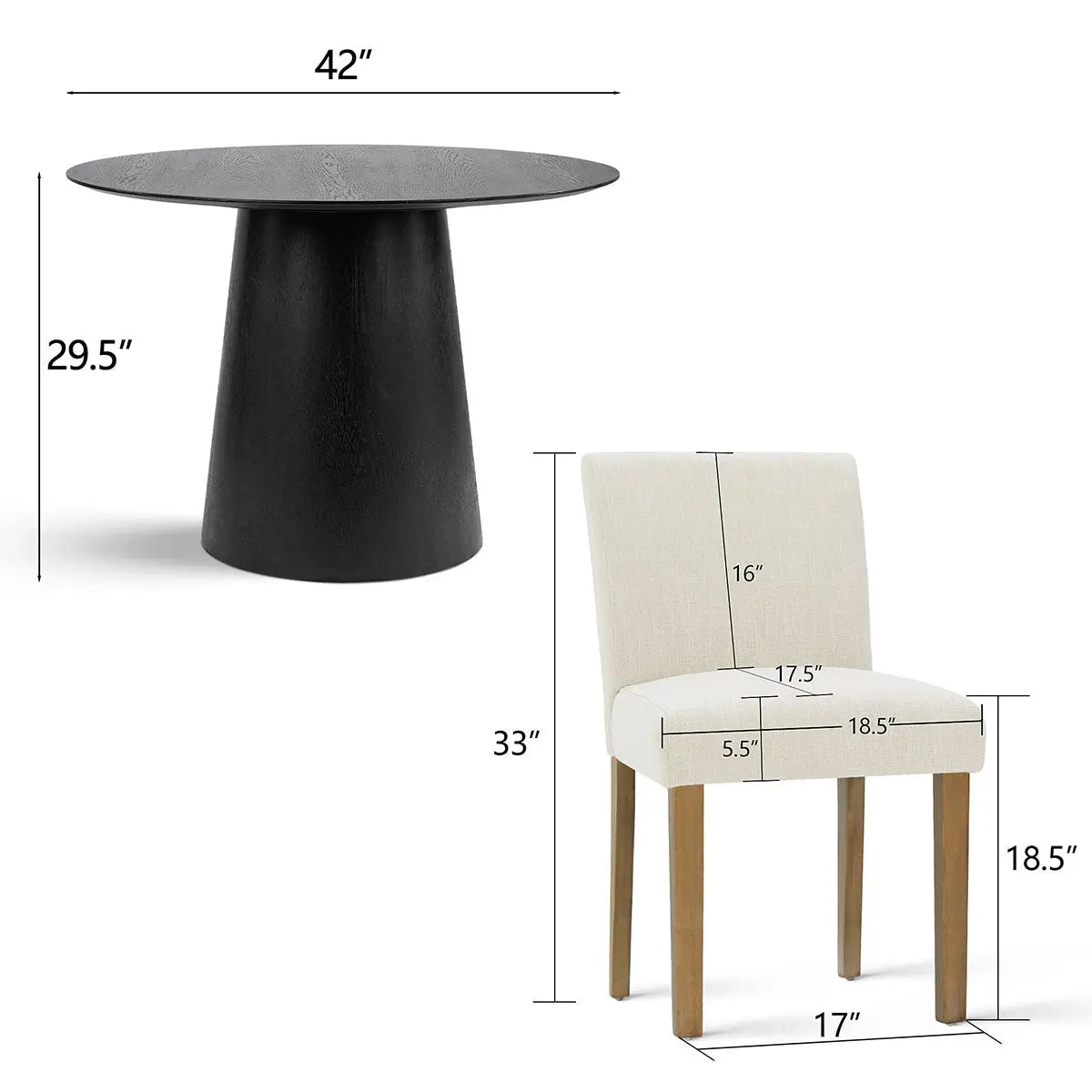 Saigong 42" White Oak Modern Elegance: Round Table & North Dining Chairs, Detail-Oriented 4-Seater Dining Set The Pop Maison