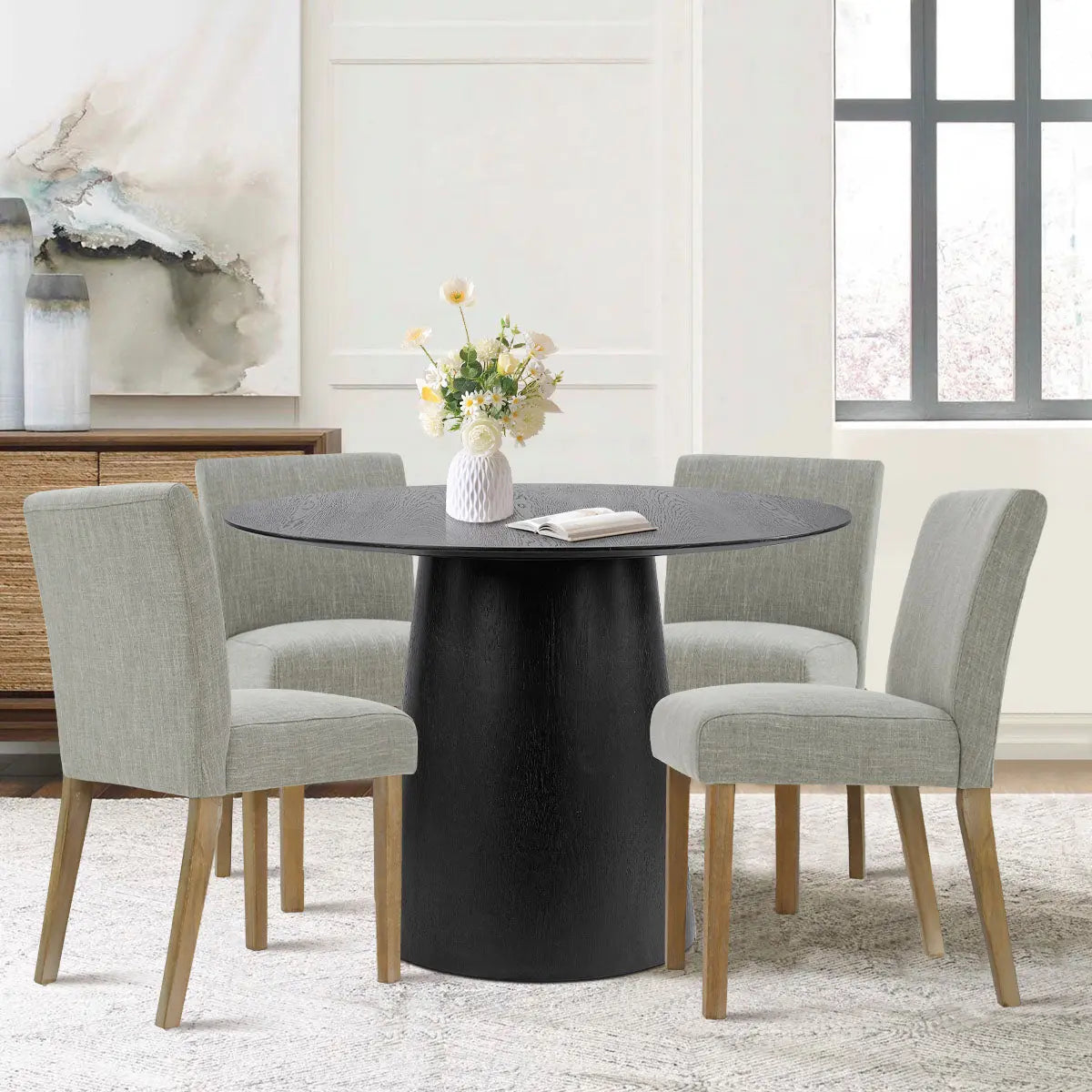 Saigong 42" White Oak Modern Elegance: Round Table & North Dining Chairs, Detail-Oriented 4-Seater Dining Set The Pop Maison