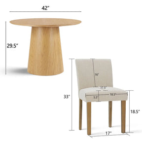 Saigong 42" White Oak Modern Elegance: Round Table & North Dining Chairs, Detail-Oriented 4-Seater Dining Set The Pop Maison