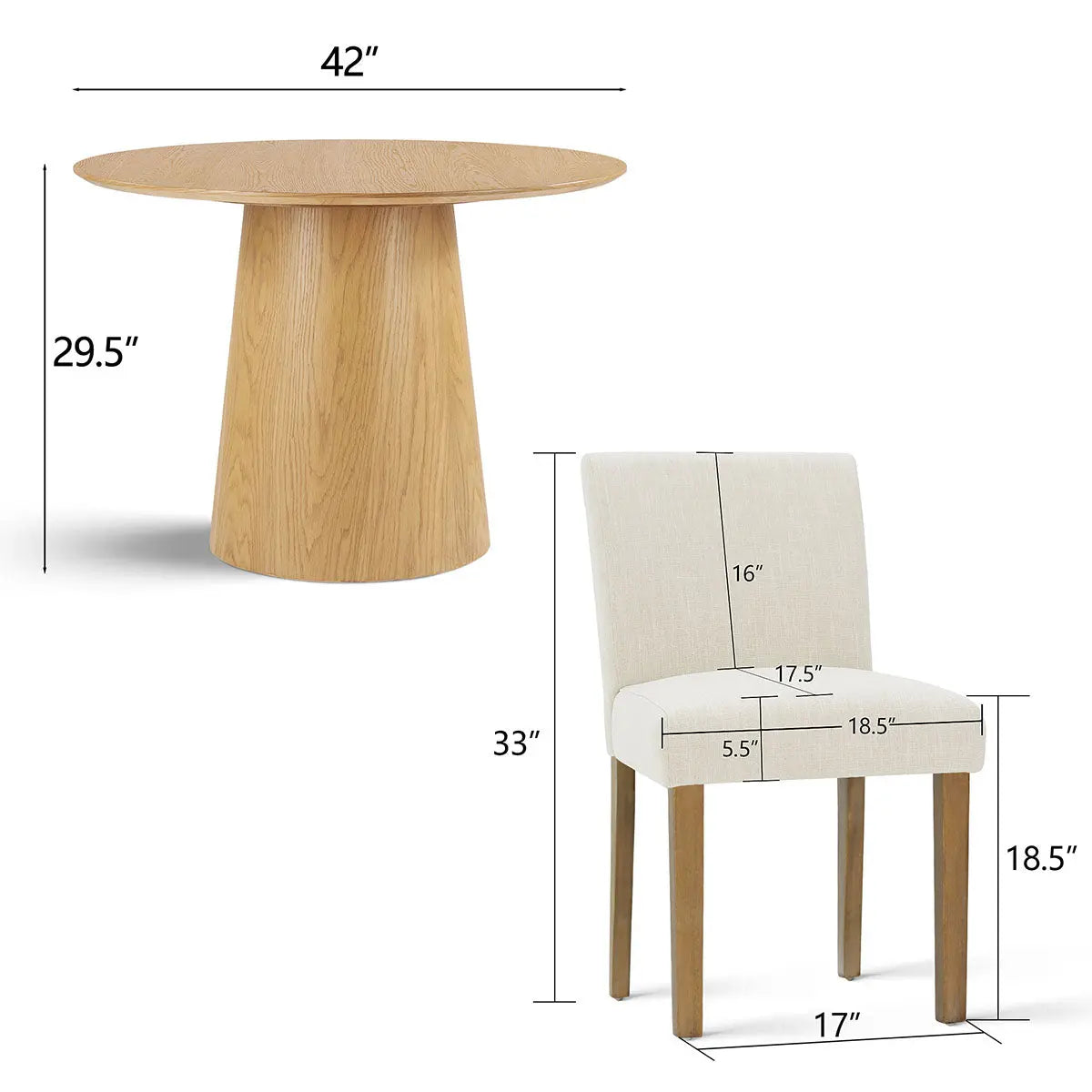 Saigong 42" White Oak Modern Elegance: Round Table & North Dining Chairs, Detail-Oriented 4-Seater Dining Set The Pop Maison