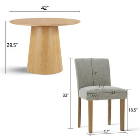 Saigong 42" White Oak Modern Elegance: Round Table & North Dining Chairs, Detail-Oriented 4-Seater Dining Set The Pop Maison