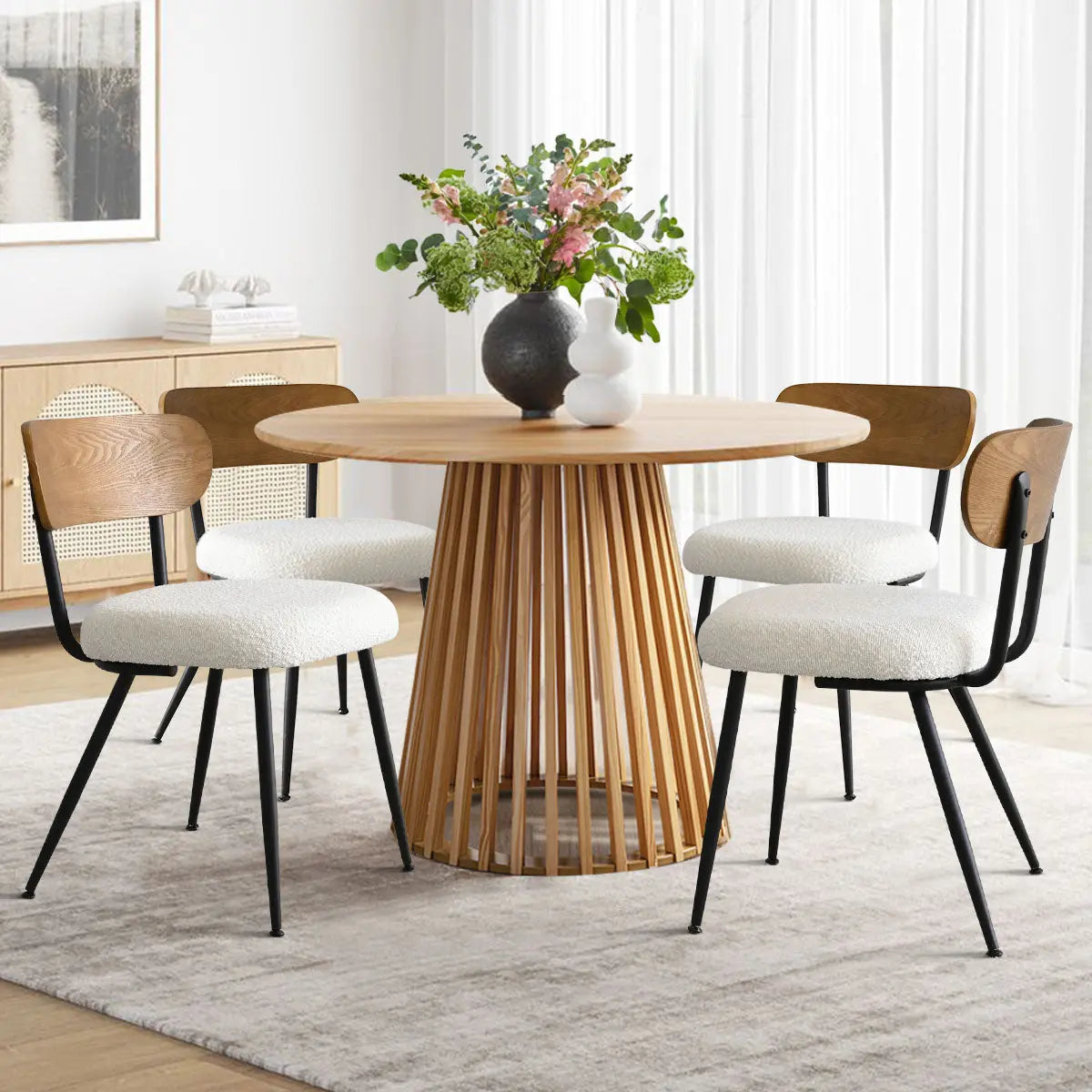 Skagen Boucle Dining Chair with Ash Back, Dining Chair Set of 4 - The Pop Maison