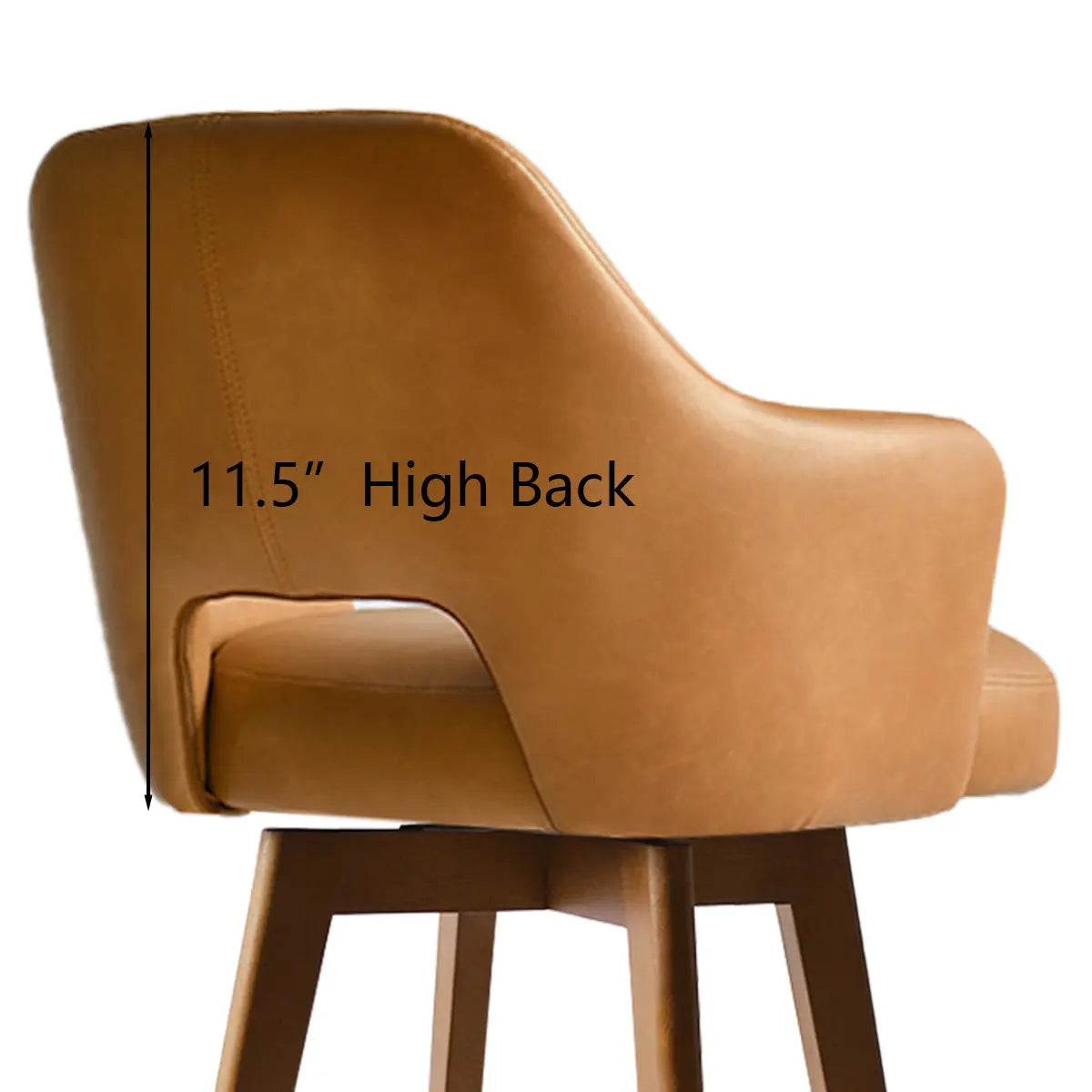 Edward 360° Swivel Bar Stool with Arms, Faux Leather Seat with Backrest, Stable Wooden Legs - The Pop Maison