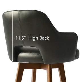 Edward 360° Swivel Bar Stool with Arms, Faux Leather Seat with Backrest, Stable Wooden Legs - The Pop Maison