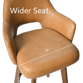 Edward 360° Swivel Bar Stool with Arms, Faux Leather Seat with Backrest, Stable Wooden Legs