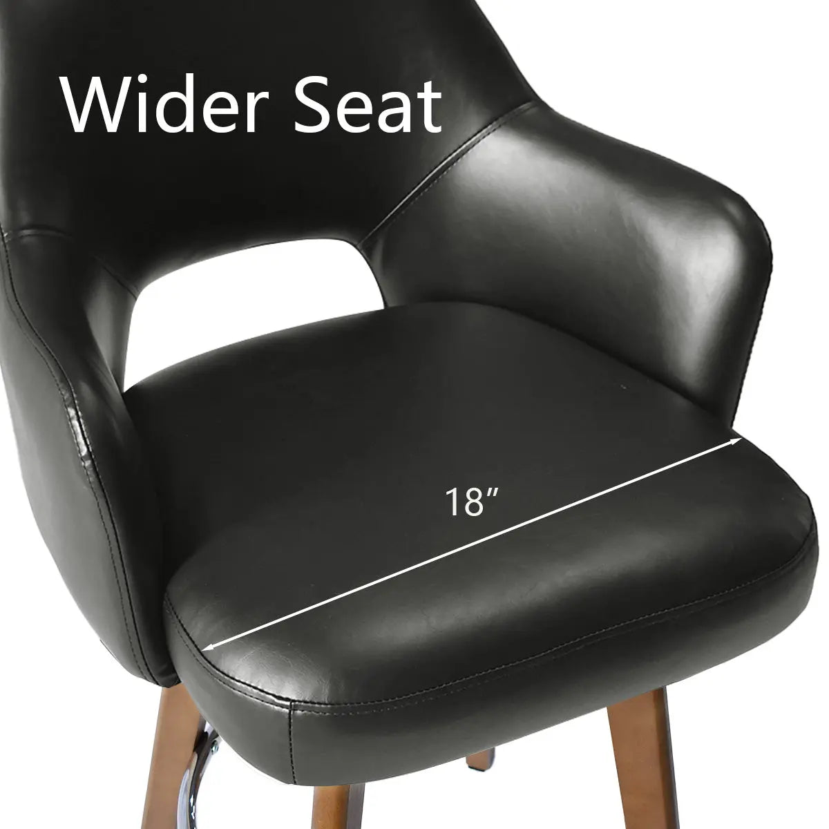 Edward 360° Swivel Bar Stool with Arms, Faux Leather Seat with Backrest, Stable Wooden Legs - The Pop Maison