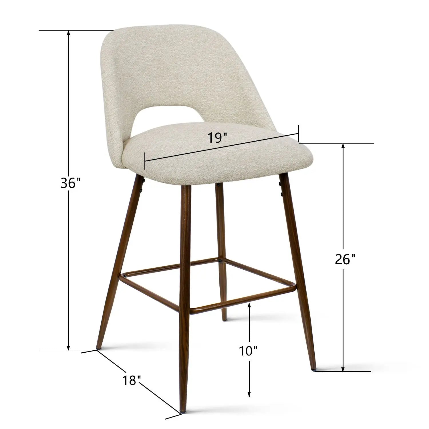 Edwin Counter Stool with Walnut Legs - Set of 2 for Stylish Seating