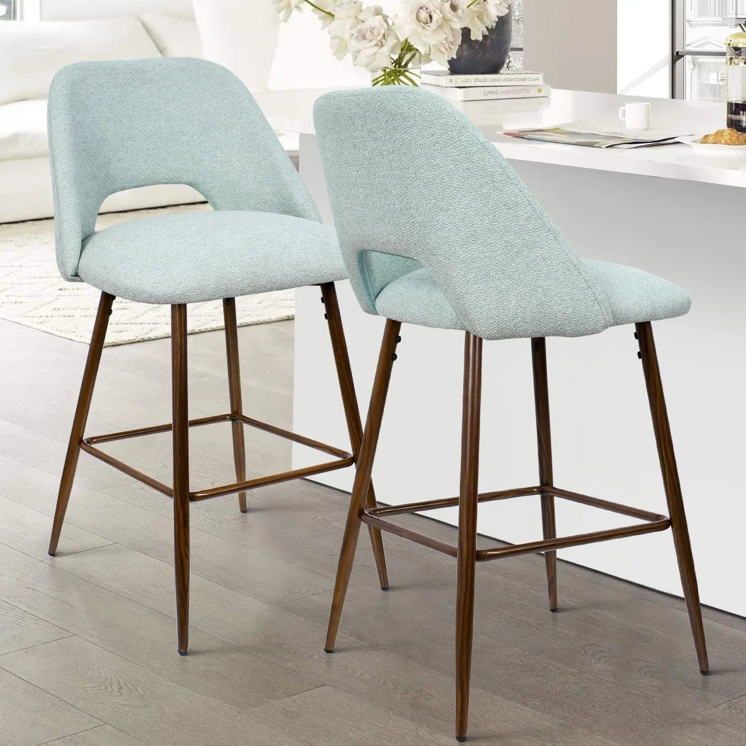 Edwin Counter Stool with Walnut Legs - Set of 2 for Stylish Seating