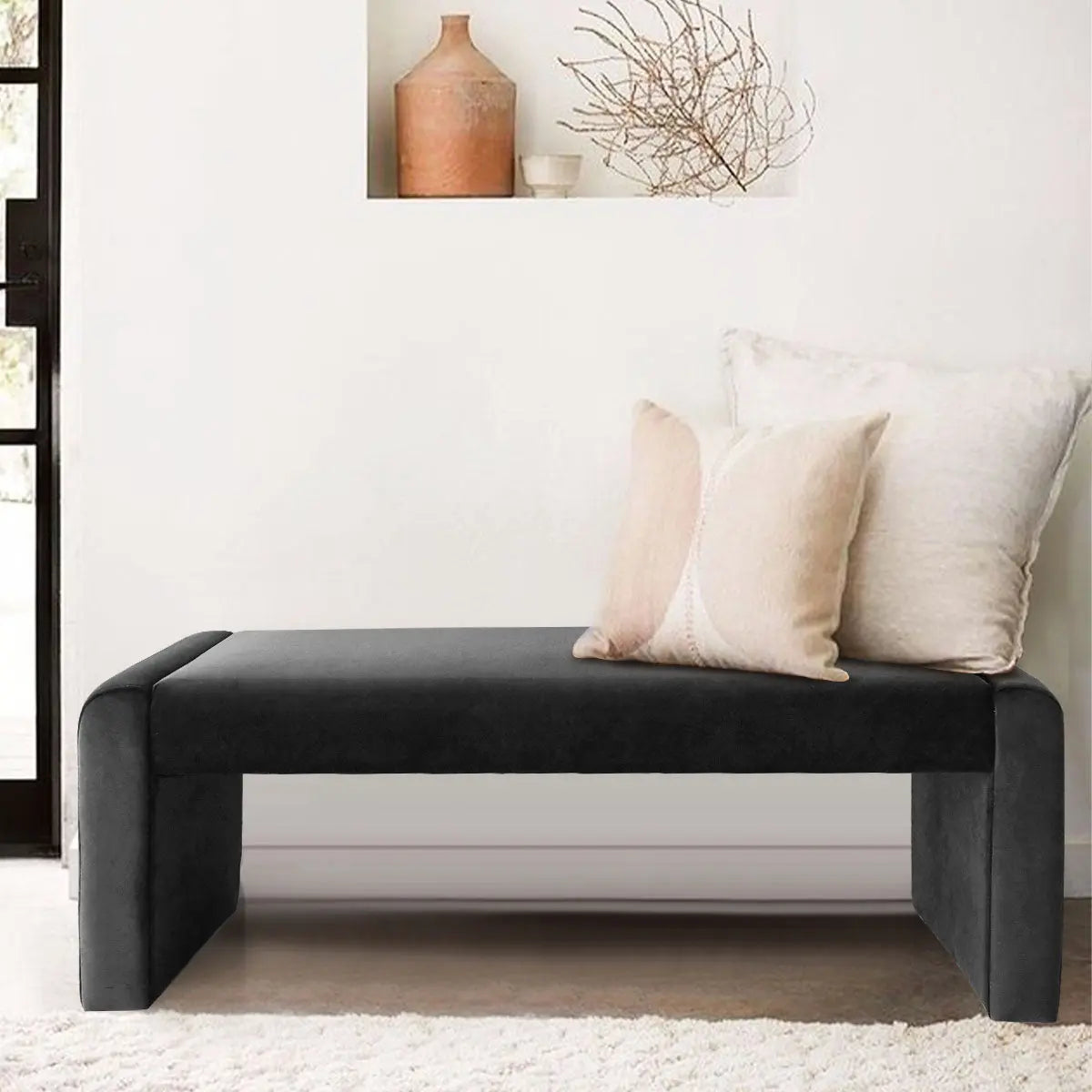 Kaia 47" Velvet and Faux Leather Bench - Elegant and Versatile Seating